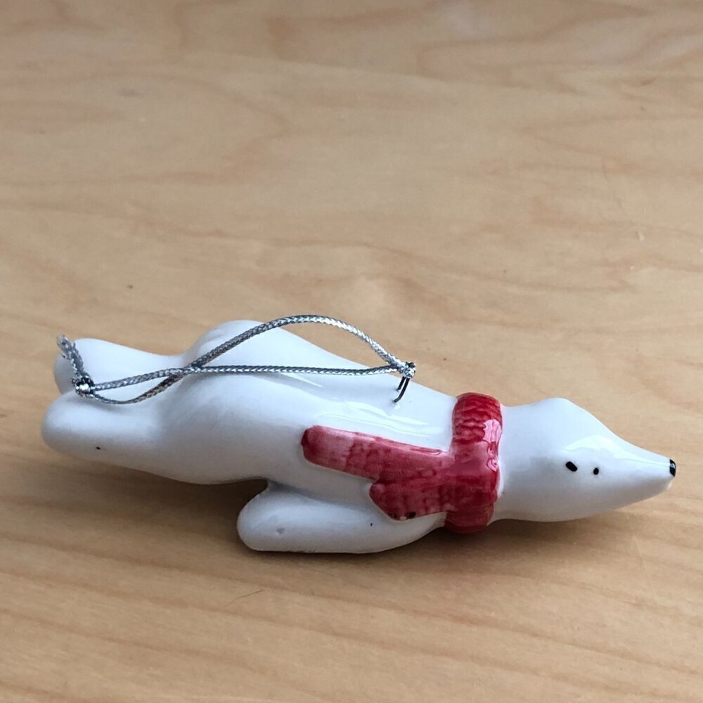Vintage White & Red Porcelain Sliding Polar Bear